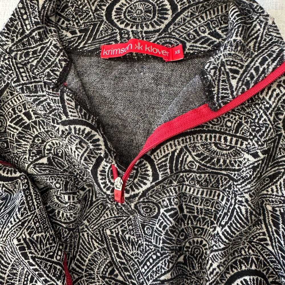 Krimson Klover 100% Merino wool 1/4 zip black white pink pattern